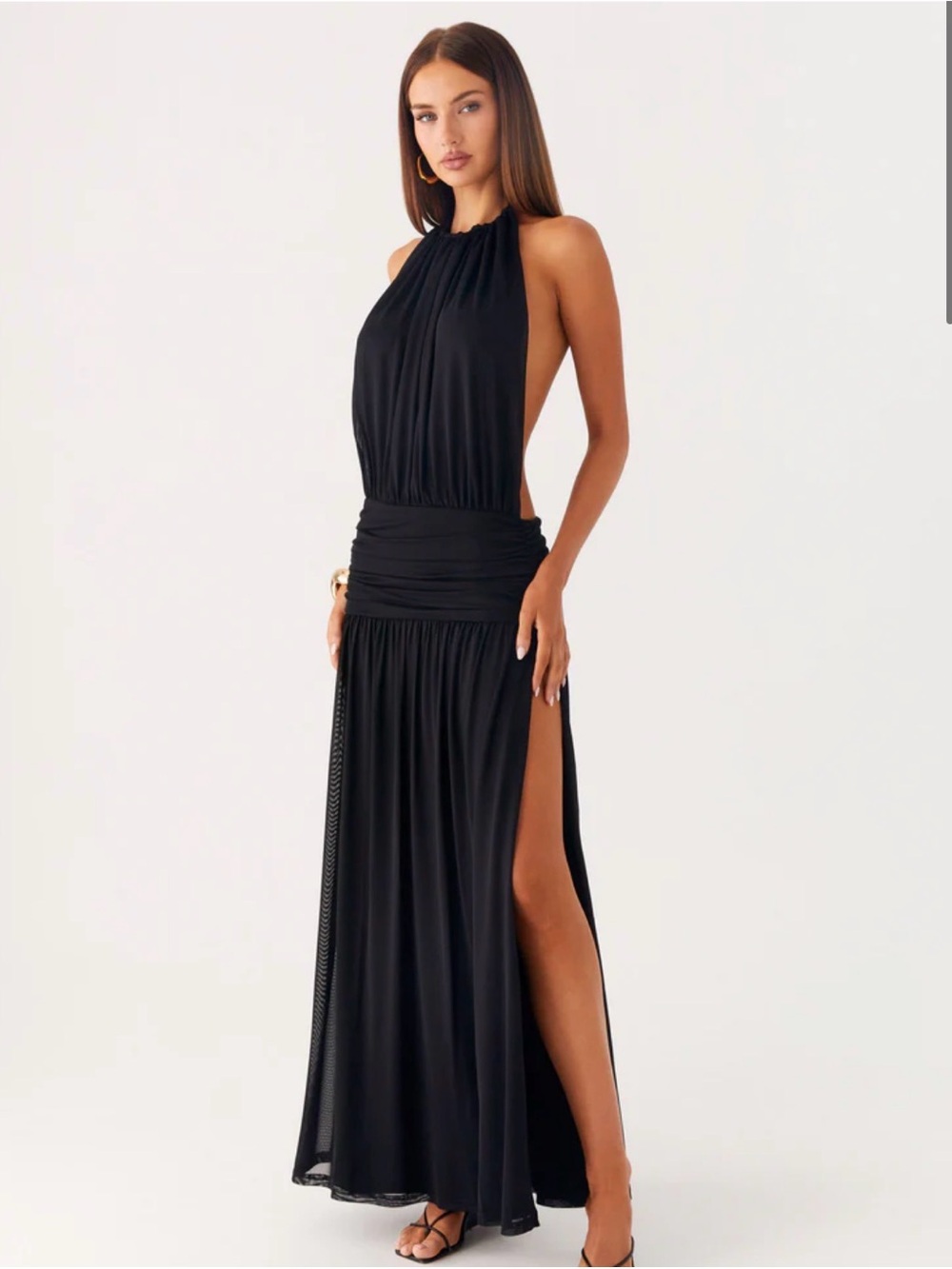 Peppermayo Black Halter Maxi Dress with Side Slit